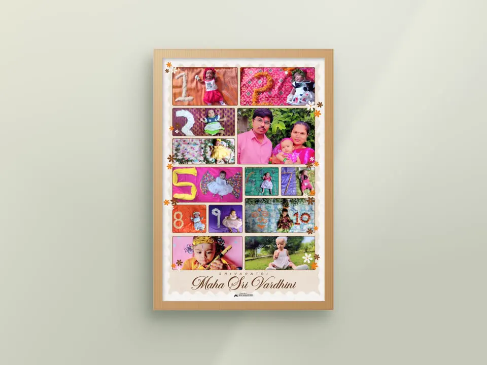 Collage layout, natural oak frame